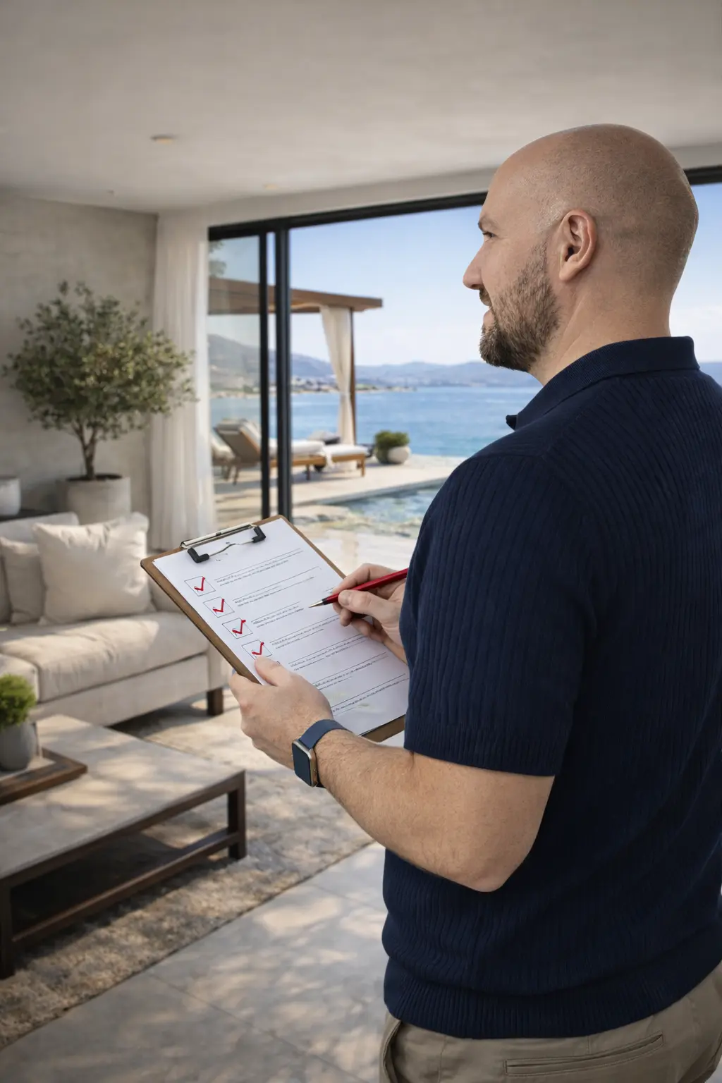 Yanis conducting a property viewing in Athens